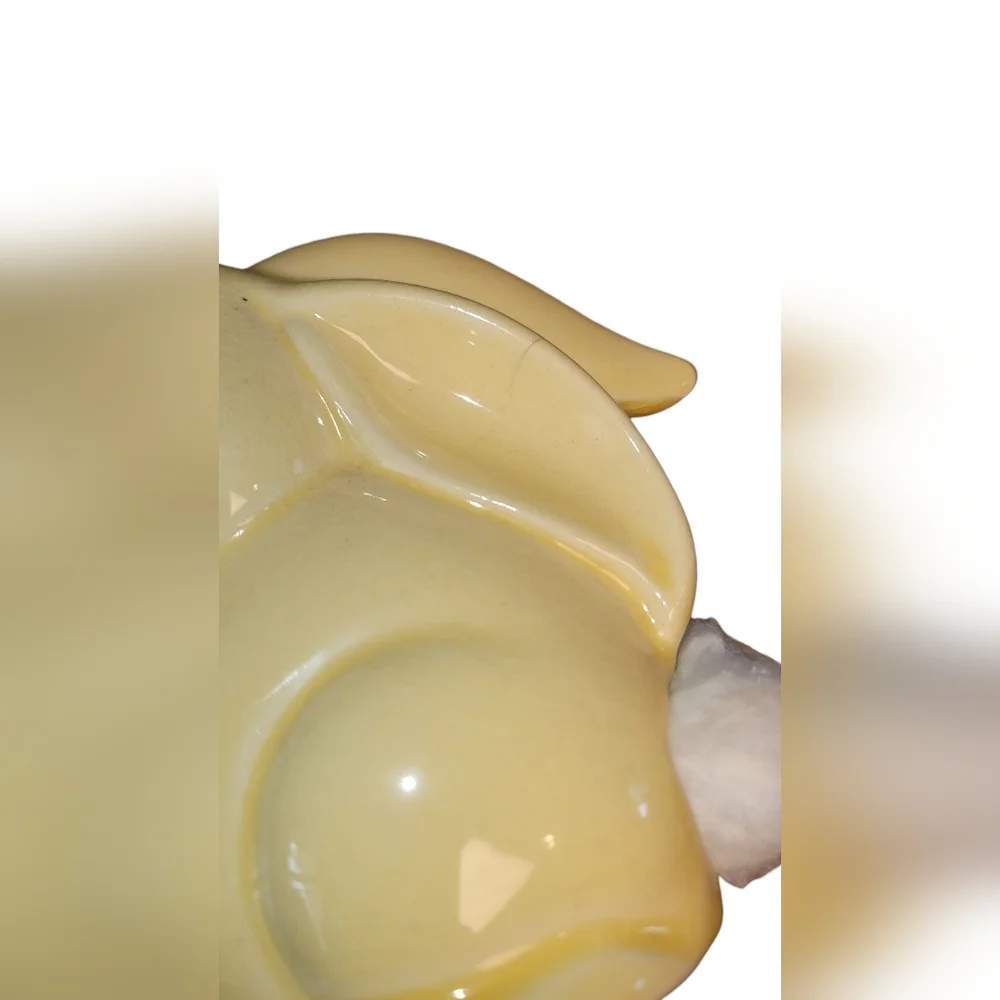 Charming Yellow Ceramic Bunny Figurine Cotton Ball Dispenser